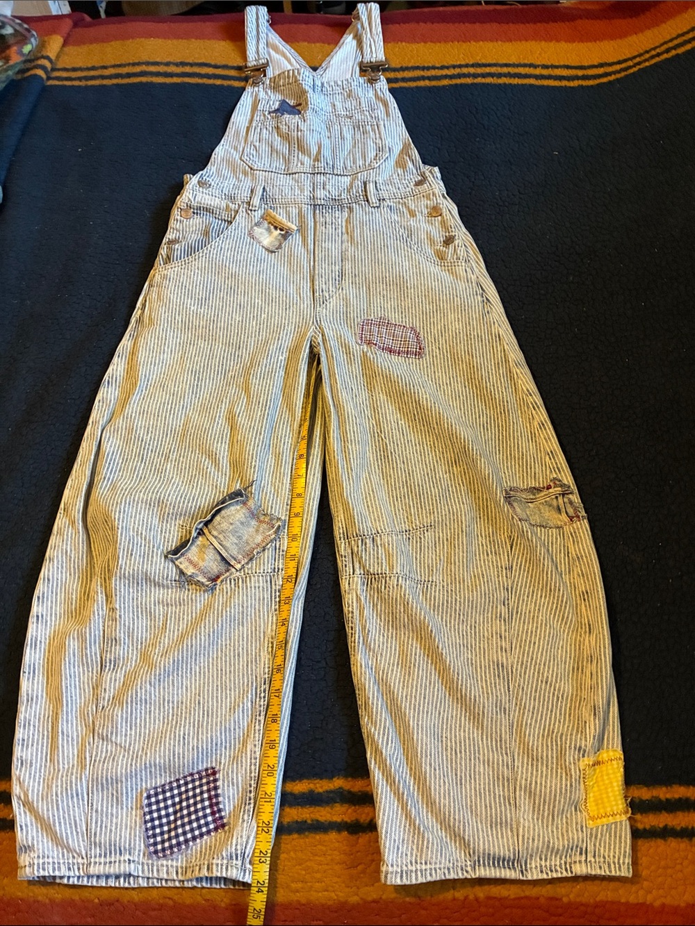 GAP Striped Denim Overalls with Patchwork Accents - Blue